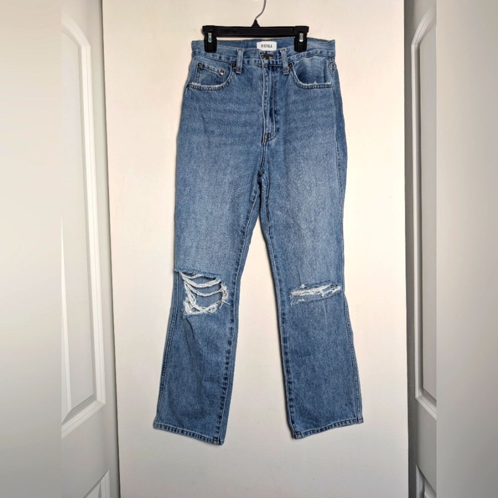 Pistola Jeans eden straight leg distressed knees light wash sz 26